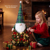 Santa-inspired 3 ft pre-lit tabletop Christmas tree features 20 warm white LED lights and 8 lighting modes for festive decor.