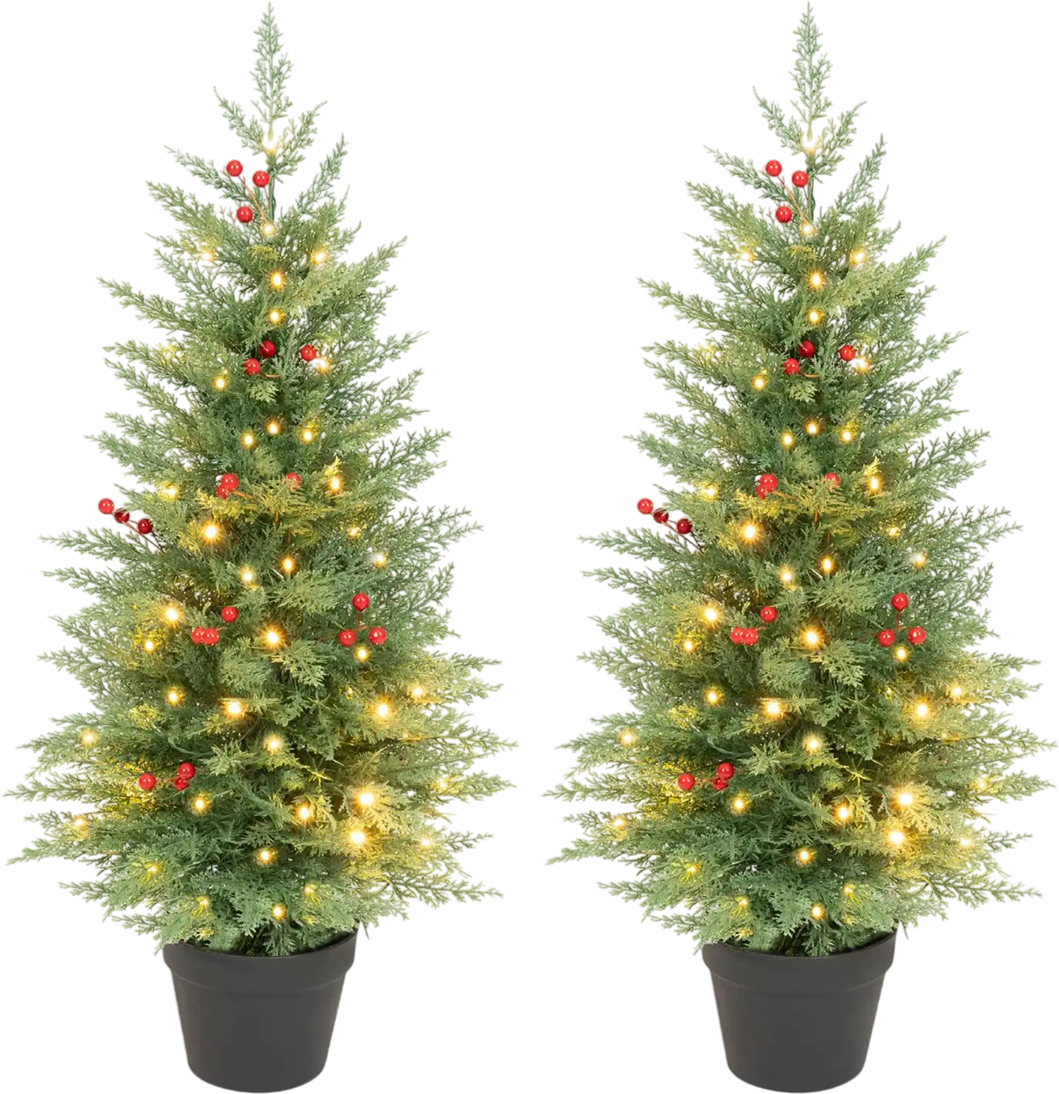 Costway Pre-Lit Potted Christmas Tree Set of 2 PE Branch Tips 12831979 New