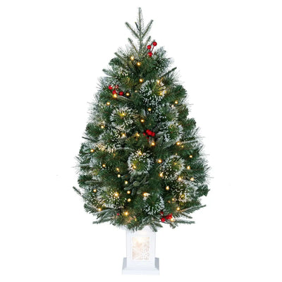 Costway 3' Pre-Lit Potted Christmas Tree 80 Warm White LED 8 Modes 40081712 New