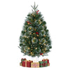 3 FT pre-lit potted Christmas tree with 80 warm white LED lights, featuring red berries and 129 branch tips for fullness.