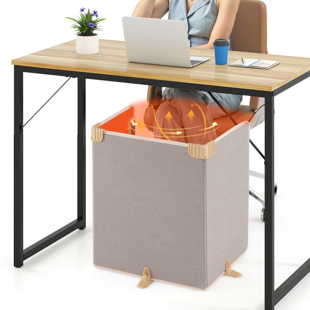 3-Fold under desk space heater in beige with 3 heat levels and timer, designed for safe and efficient warmth.