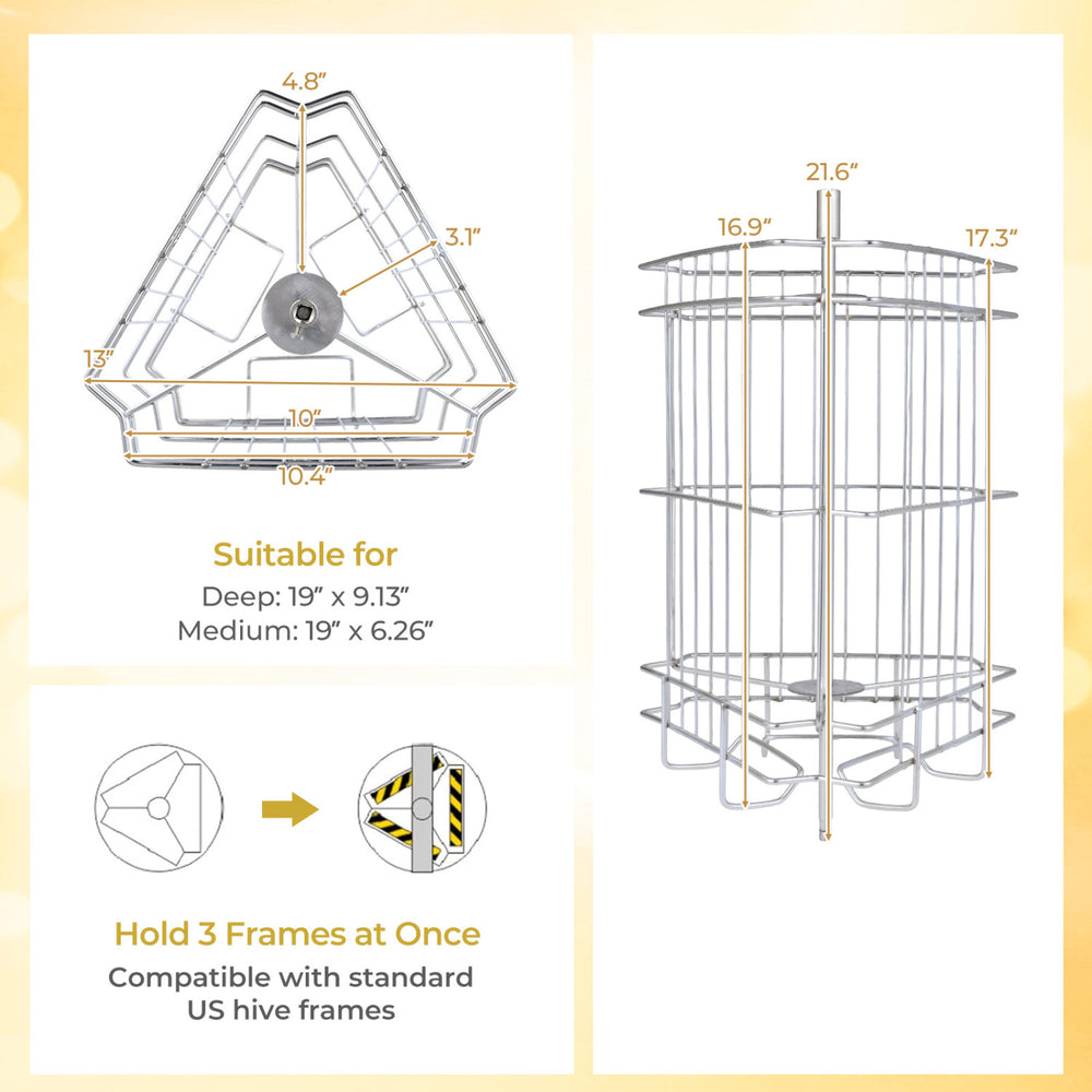 3 Frame Manual Honey Extractor with clear lid, stainless steel, adjustable legs, for home apiary honey extraction.