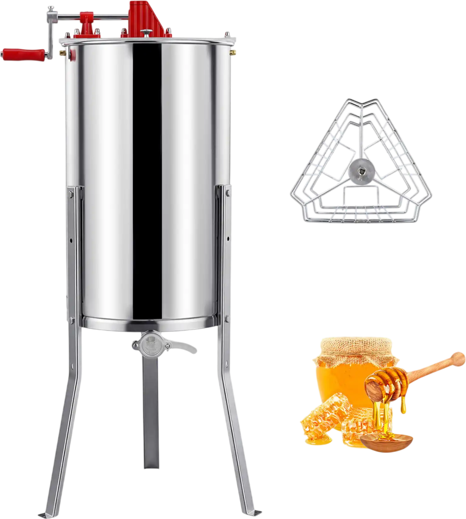 Costway 3 Frame Manual Honey Extractor Clear Lid Gravity Flow Gate 95914399 New