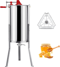 3 Frame Manual Honey Extractor with Bottom Gravity Flow Gate and Clear Lid for Home Apiary