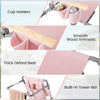 Close-up of the pink 3-in-1 foldable beach chair with wood armrests, cup holders, and thick oxford seat for outdoor.