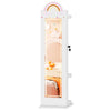 Freestanding kids jewelry armoire with rainbow design, adjustable LED mirror, and ample storage for accessories.