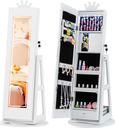 Costway 3-in-1 Kids Jewelry Cabinet Lighted Full Length Mirror 32320176 New