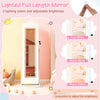 Lighted full-length mirror with 3 color modes and adjustable brightness, part of a kids' jewelry cabinet in white.