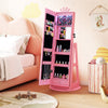 3 In 1 Kids Jewelry Cabinet with 3-Color Lighted Full Length Mirror and Internal Mirror-Pink - Gallery View 1 of 12
