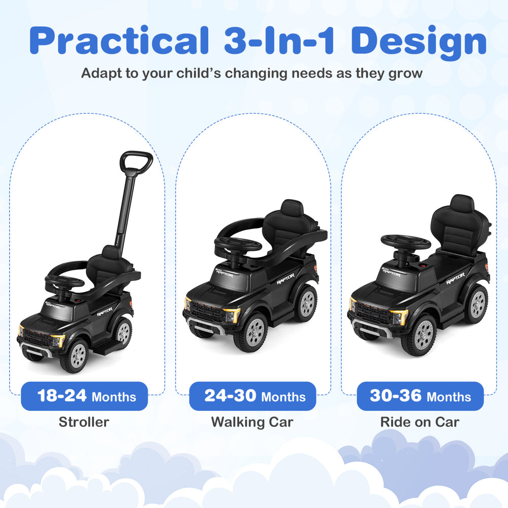 Costzon 3-in-1 licensed Ford push car for toddlers, convertible from stroller to walking car, with LED headlights and.