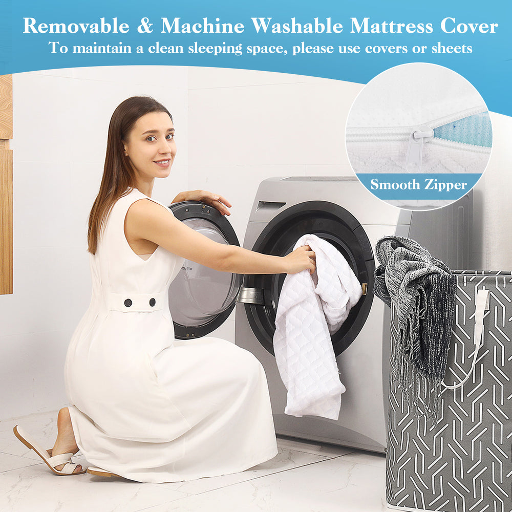 Removable and machine washable cover for the 3-inch gel-infused memory foam mattress topper, ideal for easy maintenance.