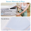Adjustable elastic straps securing the 3-inch gel-infused memory foam mattress topper for 14" deep mattresses.