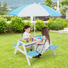 3-in-1 Kids Outdoor Picnic Water Sand Table with Umbrella Play Boxes-Blue - Gallery View 1 of 10