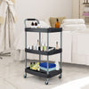 3-layer mobile rolling cart in black with sturdy metal pipes, ideal for organizing tools in beauty salons or garages.