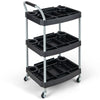 3-layer mobile rolling cart with sturdy metal pipes and PP shelves, ideal for tool organization in garages or salons.