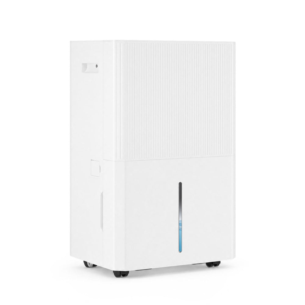 3 modes dehumidifier in white with LED display, designed for 6500 sq.ft homes, featuring manual drainage and easy mobility.