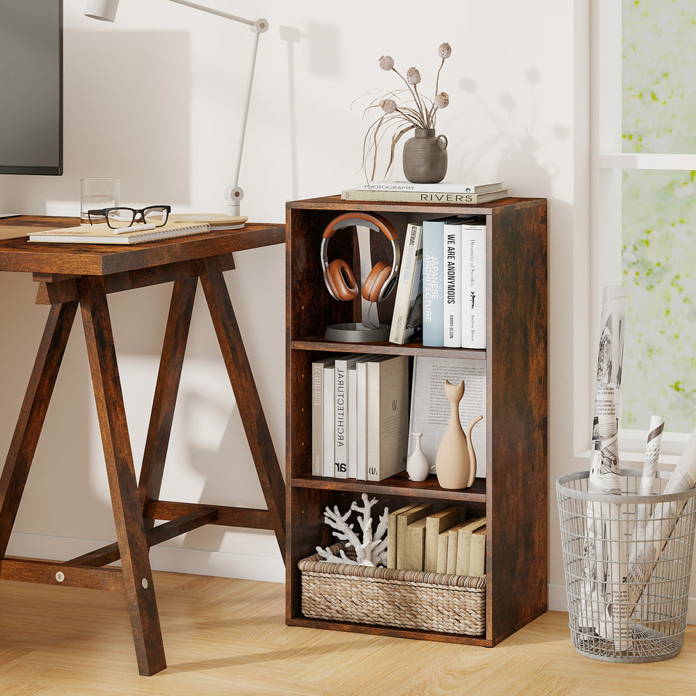 3 Open Shelf Bookcase Modern Storage Display Cabinet-Walnut - Gallery View 1 of 9