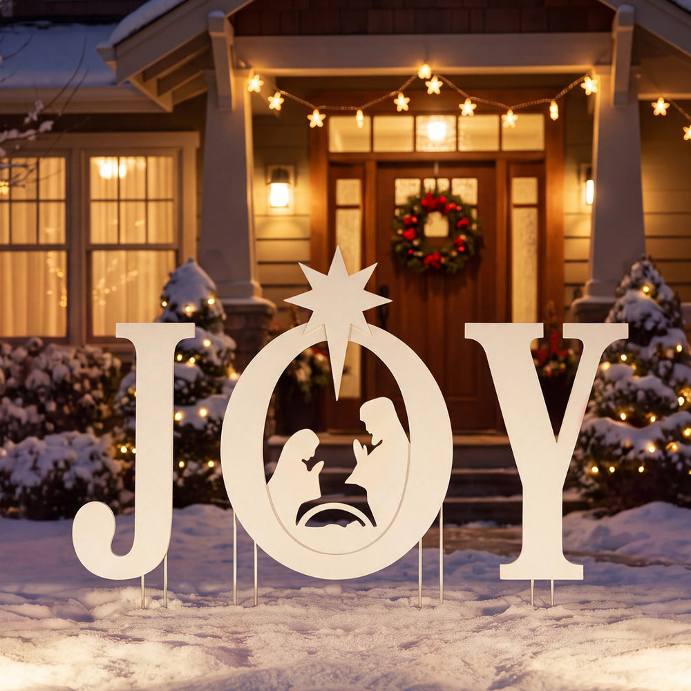 3 PCS JOY Nativity Christmas Yard Sign Set with Angels for Garden-White - Gallery View 1 of 11