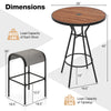 Bar height table and stool dimensions for the 3 Pieces Outdoor Round Bar Table Set with wood-grained DPC tabletop.