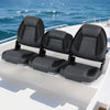Three black folding boat seats with high-density sponge padding, designed for comfort and easy installation on boats.