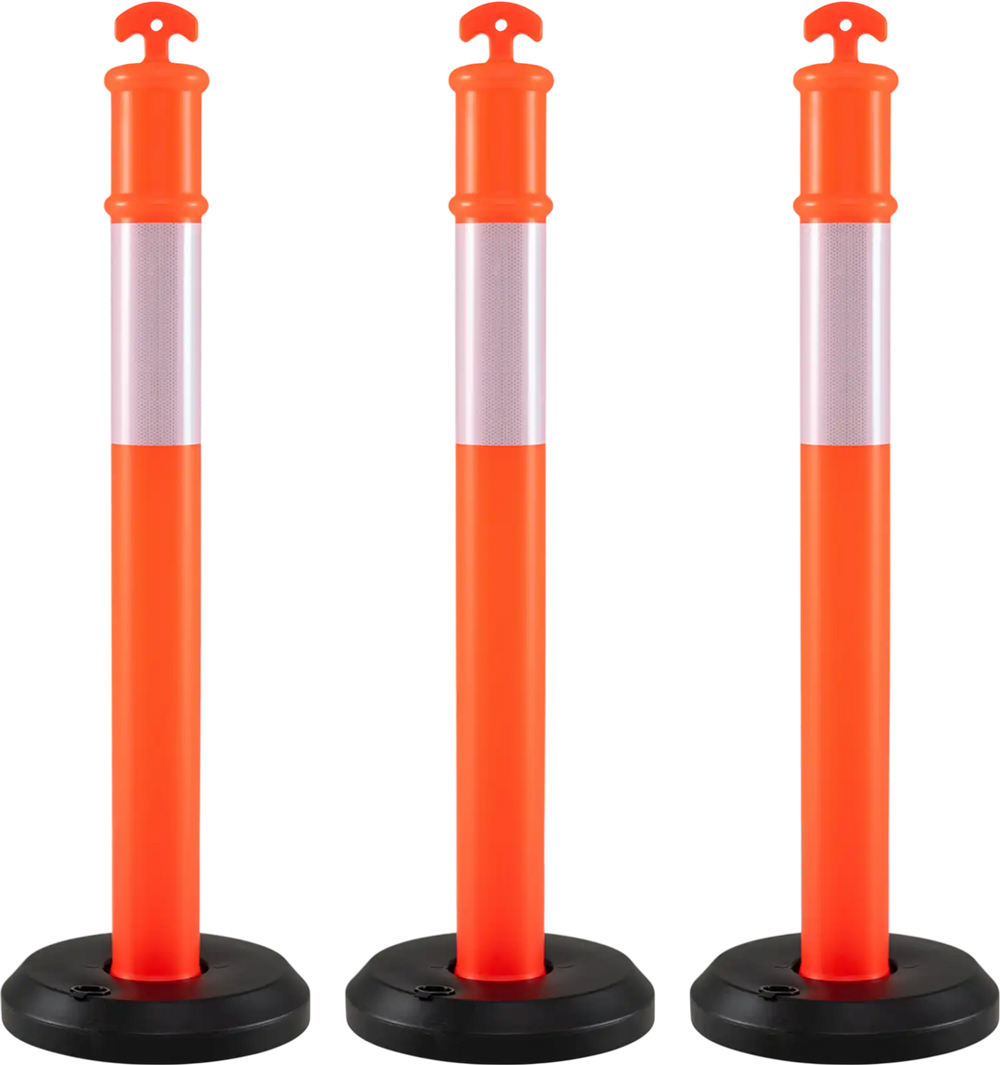 3 Pack Traffic Delineator Posts with Fillable Base for Parking Lots and Construction