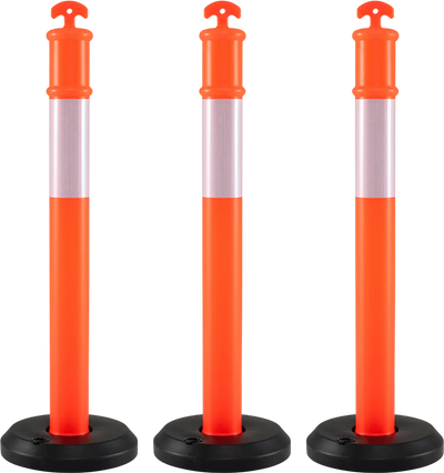 Costway 3-Pack Traffic Delineator Posts w/ Fillable Base Reflective Safety Cones 73217185 New