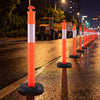Traffic delineator posts with reflective collars for nighttime visibility, featuring fillable bases for stability in.