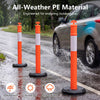 Traffic delineator posts with fillable base, made of weatherproof PE material, ideal for construction and parking lots.