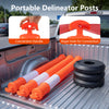 Three orange traffic delineator posts with fillable bases and reflective collars, ideal for parking lots and.