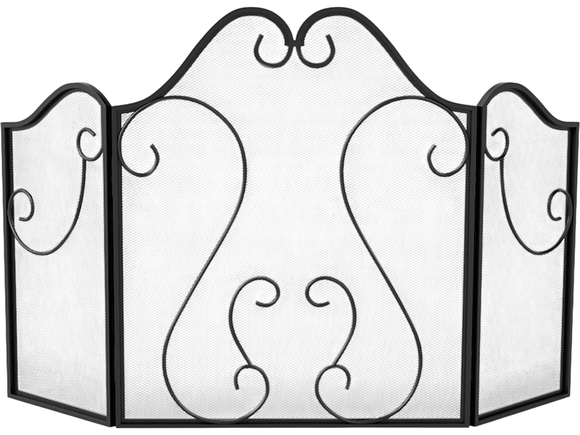 Costway 3-Panel Foldable Fireplace Screen Spark Guard Decorative Scroll 33119599 New