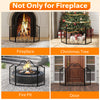 Foldable 3 panel fireplace screen with decorative scroll design, made of durable powder-coated metal for versatile use.