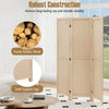 Three-panel folding room divider in beige, made of sturdy rubber wood, perfect for home office or bedroom use.