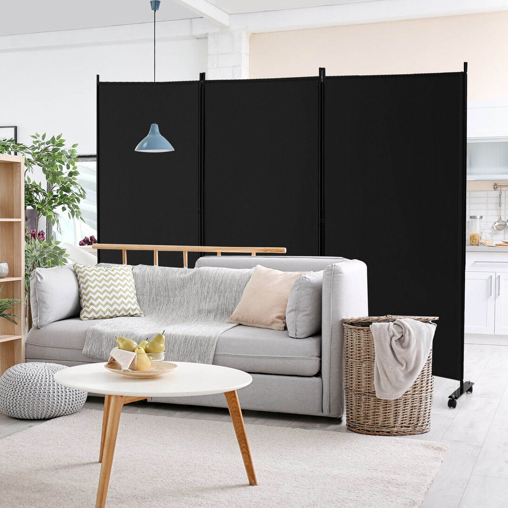 3 Panel Folding Room Divider with Lockable Wheels-Black - Gallery View 1 of 9