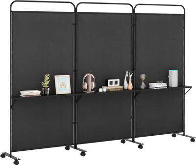 Costway 3-Panel Folding Room Divider w/ 3 Metal Shelves & Lockable Wheels 271645893 New