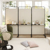 3-Panel Folding Room Divider with 3 Metal Shelves and Lockable Wheels-White - Gallery View 1 of 10