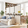 3-Panel Room Divider with Shelves 6 FT Tall Folding Privacy Screen with Lockable Wheels-White - Gallery View 1 of 11