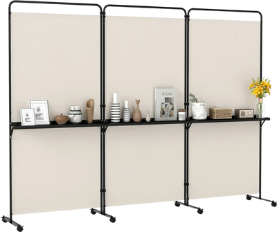 Costway 3-Panel 6' Folding Room Divider Privacy Screen w/ Shelves & Lockable Wheels 35037670 New