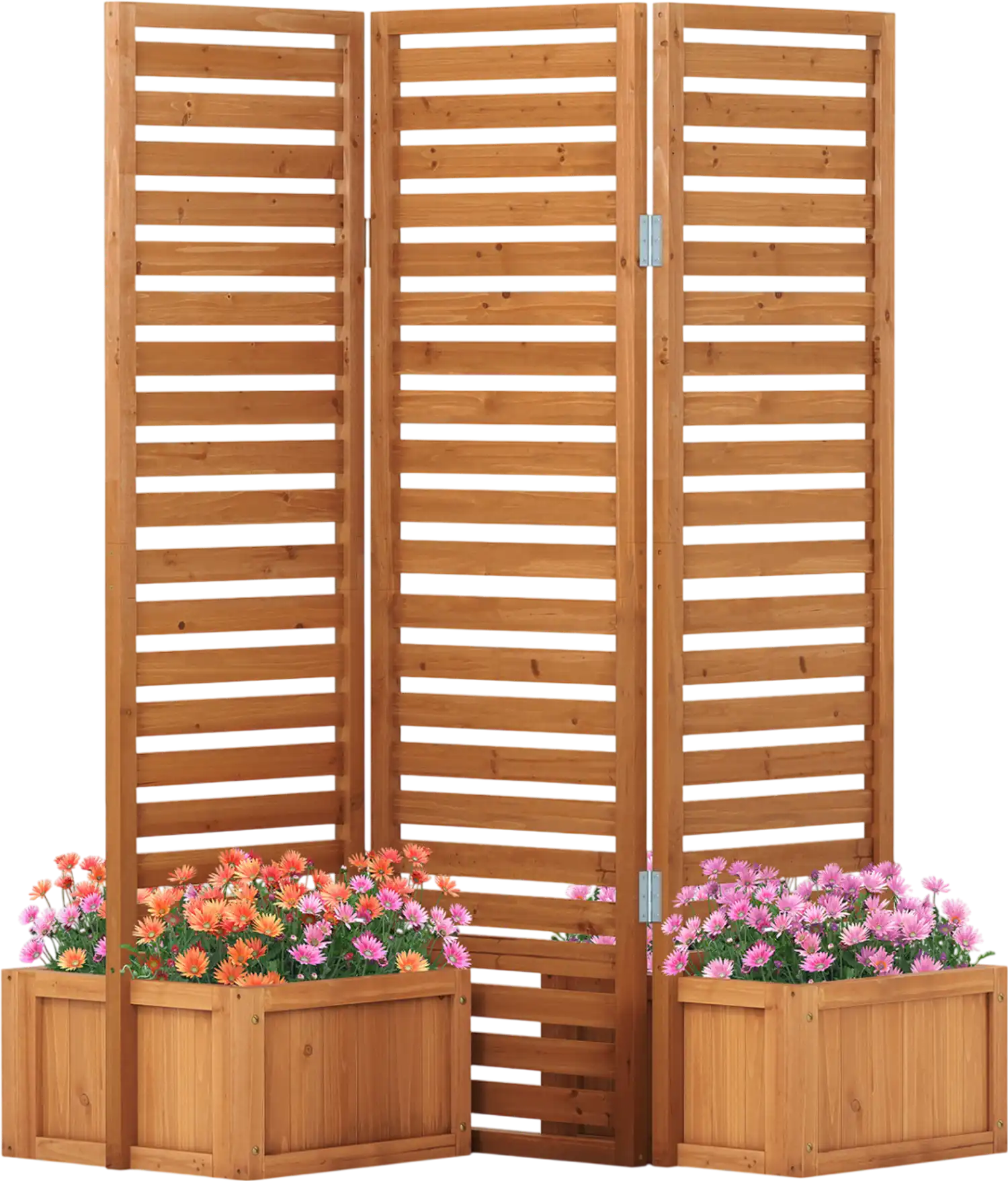 Costway Freestanding Wood Garden Fence Privacy Screen w/ 2 Planter Boxes 47423407 New