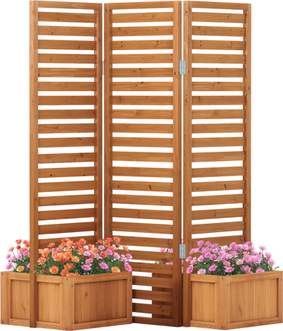 Costway Freestanding Wood Garden Fence Privacy Screen w/ 2 Planter Boxes 47423407 New