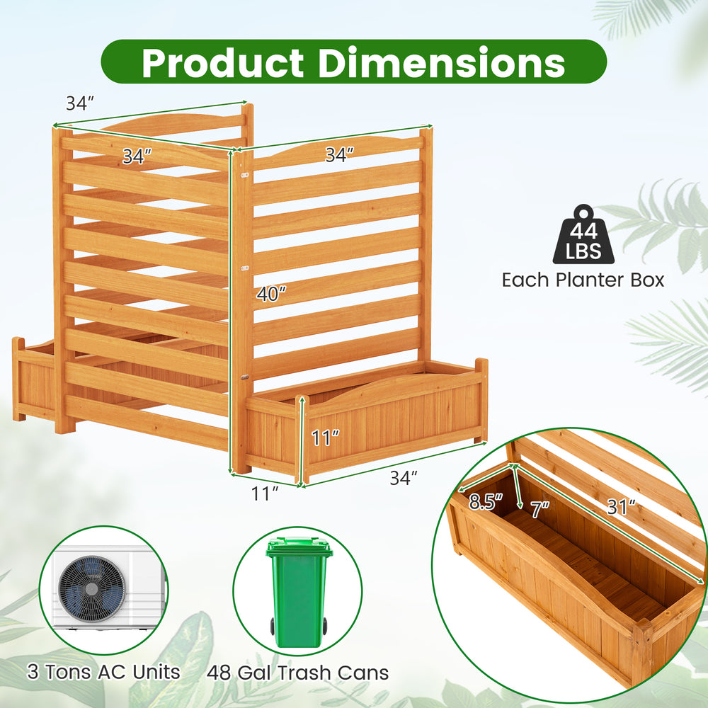 3-panel wood air conditioner fence with planter boxes, crafted from natural fir wood, ideal for outdoor privacy and.