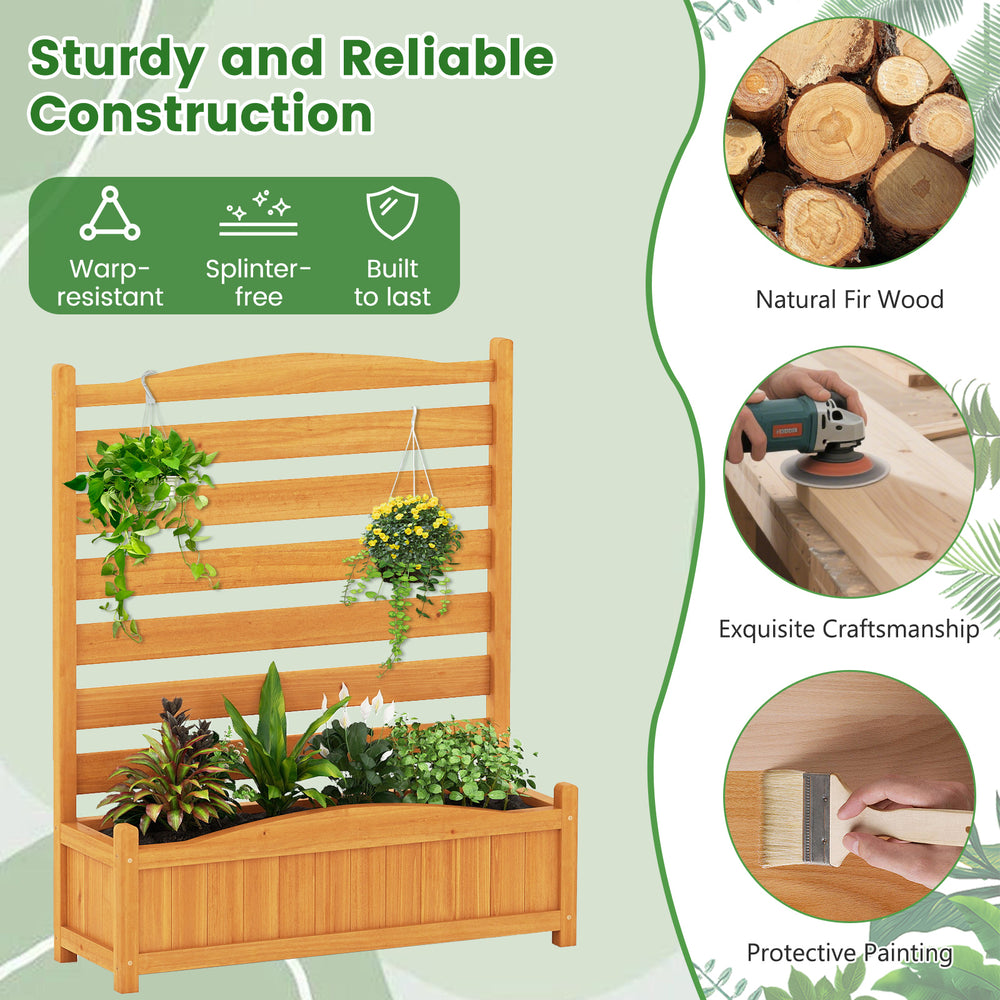 Freestanding 3-panel air conditioner fence with built-in planter box, made from durable fir wood for outdoor.