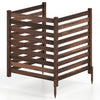 3-panel brown wooden outdoor privacy fence with slatted design, ideal for enclosing AC units or trash cans.