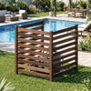3-panel brown wooden outdoor privacy fence with slatted design, ideal for enclosing AC units or pool pumps.