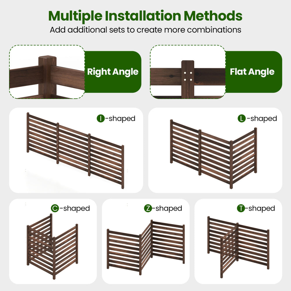 3-panel brown wooden outdoor privacy fence with flexible installation methods for versatile coverage and decoration.