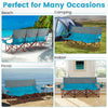 3-person folding camping chair in blue with reinforced metal tubes and adjustable armrests, perfect for picnics and.