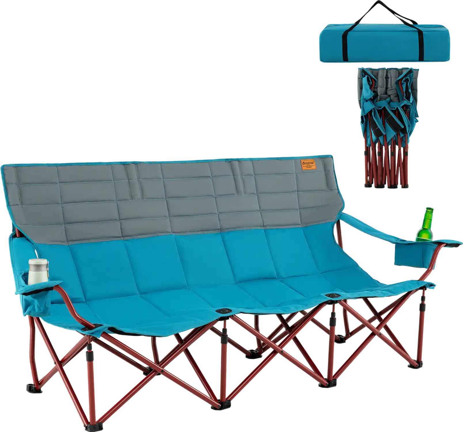 Costway 3-Person Folding Camping Chair w/ 2 Cup Holders Cotton Padding Storage Bag 46938125 New