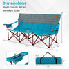 3-person folding camping chair in blue with cotton padding, 2 cup holders, and storage bag, ideal for outdoor.