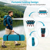 Three-person folding camping chair in blue with cotton padding and cup holders, ideal for outdoor activities.