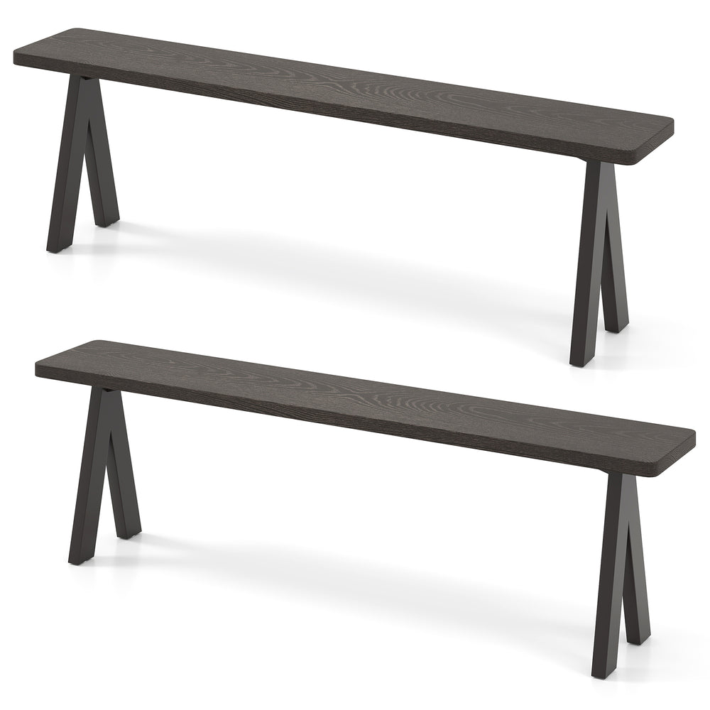 Set of 2 outdoor benches with a wood-like surface, 59 inches long, supporting 800 lbs for stable seating in various.