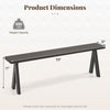 Dimensions of a 59-inch outdoor bench with a wood-like surface, supporting up to 800 lbs for patio or garden use.